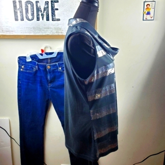 Laura Ashley Gray silver Sequins evening top Size Large - Picture 9 of 11